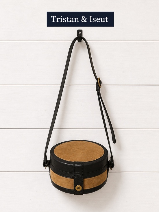 Handbags - TRISTAN & ISEUT Vintage Round Suede & Leather Crossbody Bag Black & Tan